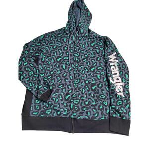 2685 Wrangler‎ Retro Women's Full Zip Teal/Turquoise Animal Print Size XL